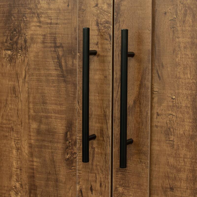 Wood High Wardrobe Cabinet with 4 Storage Spaces and 2 Doors