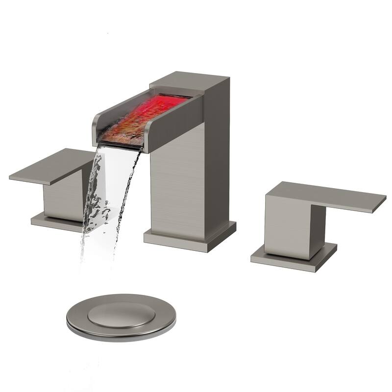 GRANDJOY Widespread 2-Handle LED Waterfall Bathroom Sink Faucet - Brushed Nickel