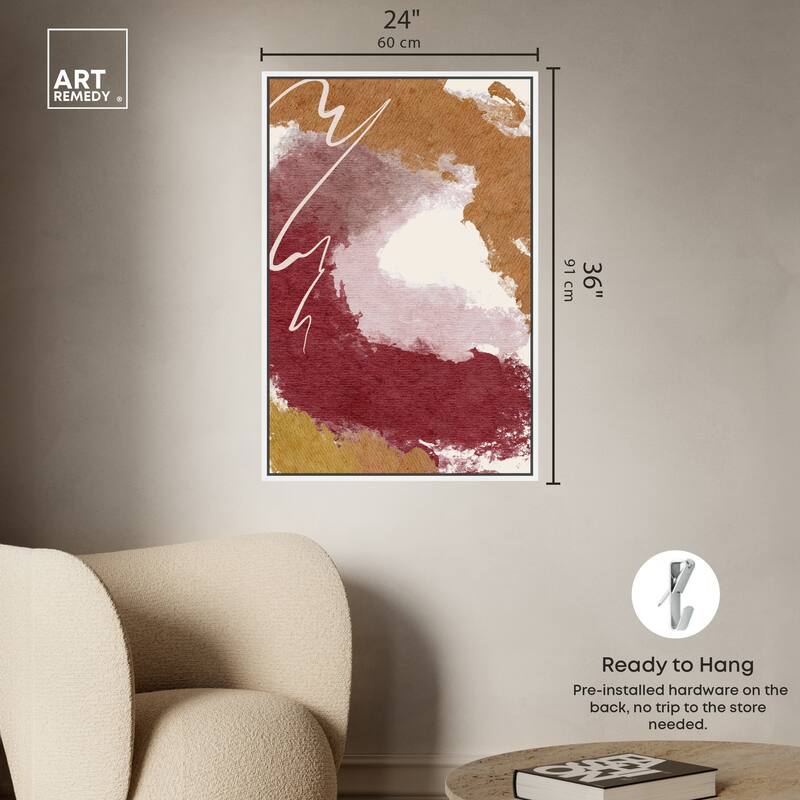 Art Remedy Burgundy And Cork Framed Boho Abstract 1 Piece Canvas Wall Art