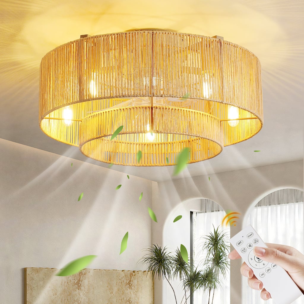 20" Boho Ceiling Fan with Lights 6-Speed Flush Mount Modern Ceiling Fan - 5-Light