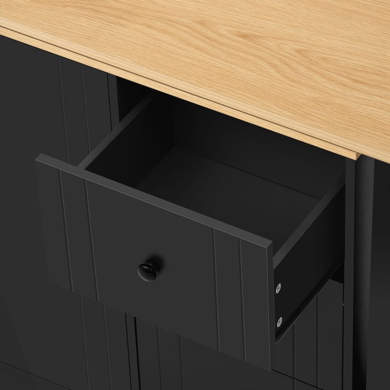 Wooden Sideboard with Extendable Table,Multifunctional Storage Cabinet with 2 Doors and 3 Drawers