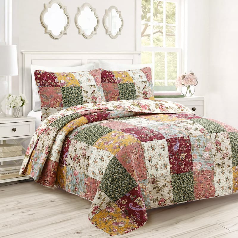 Cozy Line Country Vintage Farmhouse Multicolor Floral Paisley Patchwork Cotton Quilt Bedding Set