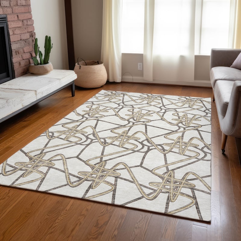 Machine Washable Indoor/ Outdoor Contemporary Links Chantille Rug