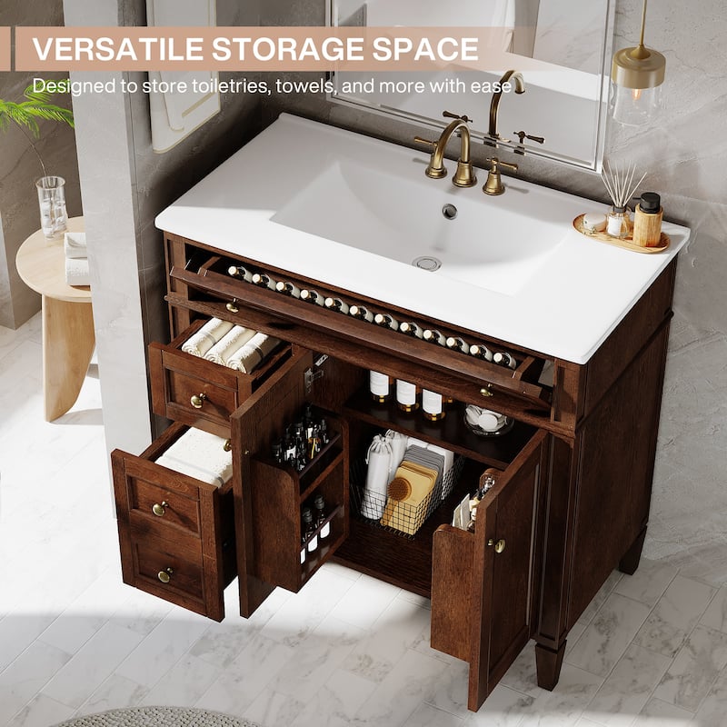 36'' Freestanding Bathroom Vanity with Integrated Ceramic Sink, Tip-Out Drawer, Door Organizer