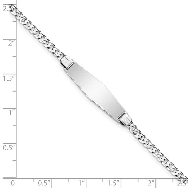 Curata 7.5mm 14k White Gold Engravable Flat Curb Link Soft Diamond Shape ID Bracelet
