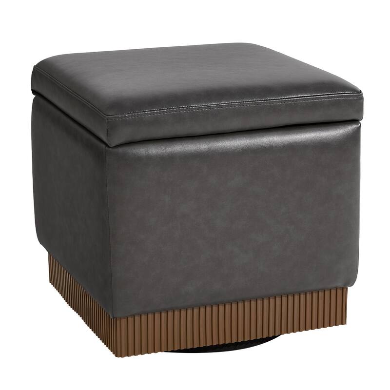 Swivel Storage Ottoman Bench Footstool with Flip-top and Acacia Frame