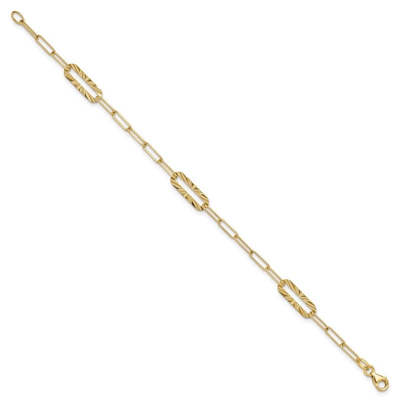 Curata 14k Yellow Gold 7" 5.32mm Textured Paperclip Fancy Link Bracelet