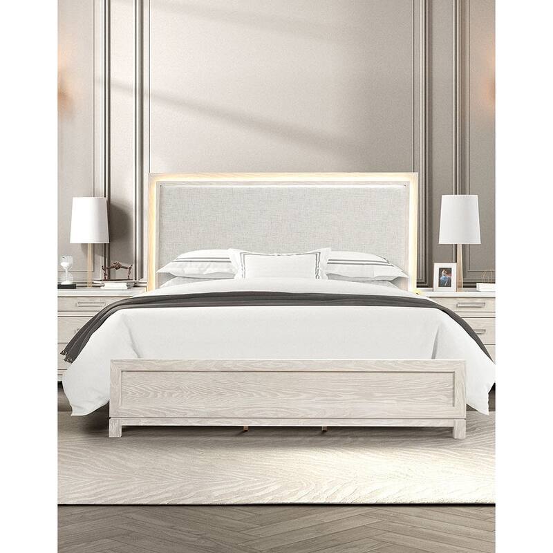 Transitional Weathered Gray Finish LED 1PC Bed