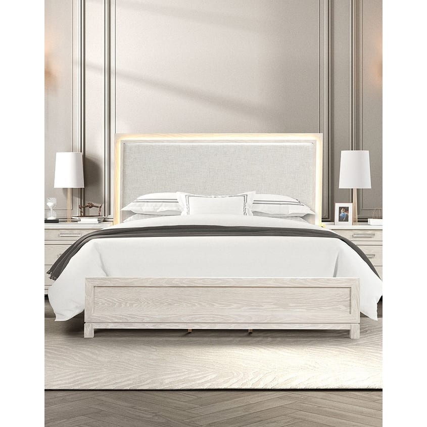 Transitional Weathered Gray Finish LED 1PC Bed