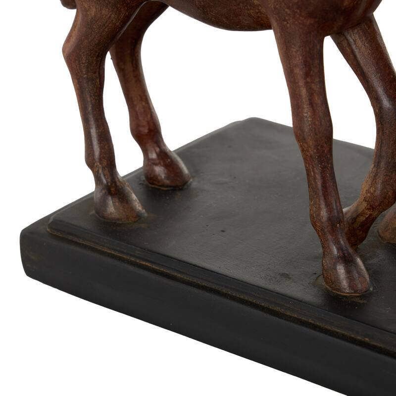Dark Brown Ceramic Mom and Baby Horse Decorative Sculpture with Black Rectangle Base