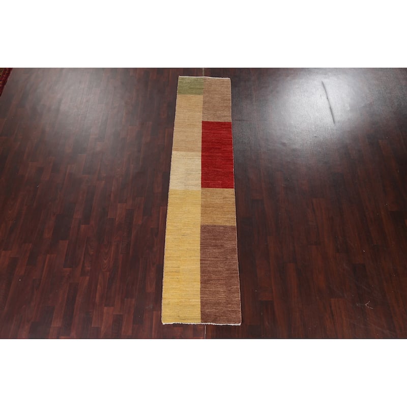 Contemporary Gabbeh Kashkoli Oriental Runner Rug Wool Handmade Carpet - 2'2" x 9'9"