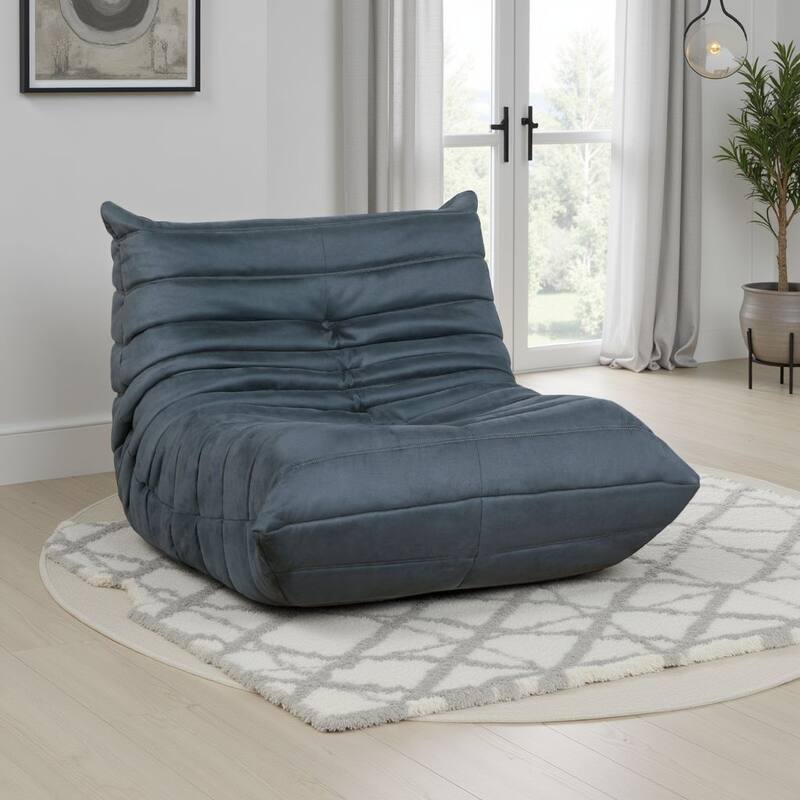 Revena Accent Floor Chair, Pleated Charcoal Gray Microfiber, Curved