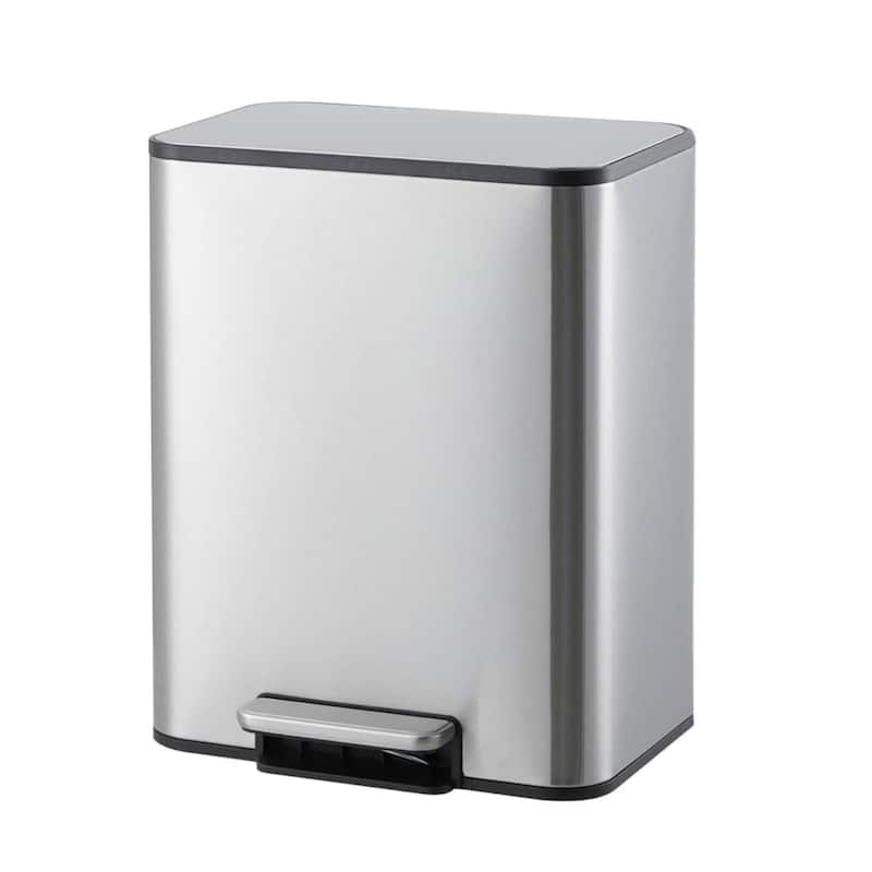 13L Soft-Close Lid Compact Stainless Steel Trash Can for Kitchen, Bathroom - Silver