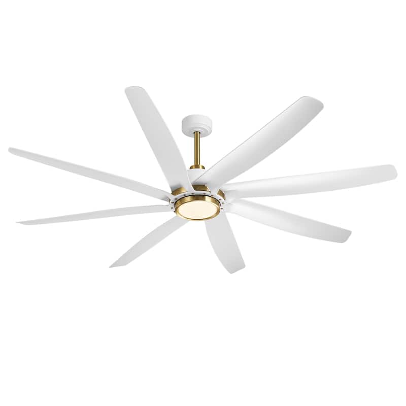72" White Modern ABS 8-Blade DC Motor Ceiling Fan with Dimmable LED Light and Remote