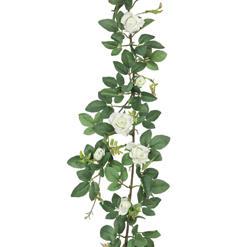 Cream White Artificial Tea Rose Flower Garland Hanging Vine 6ft - 72" L x 6" W x 3" DP