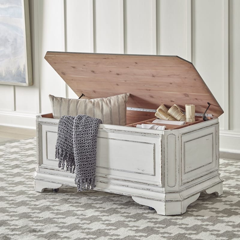 Magnolia Manor Antique White Storage Trunk - Wood