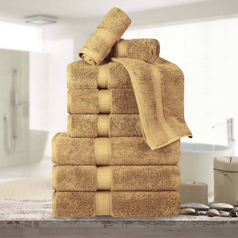Superior Egyptian Cotton Pile Heavyweight 9-Piece Towel Set - Toast