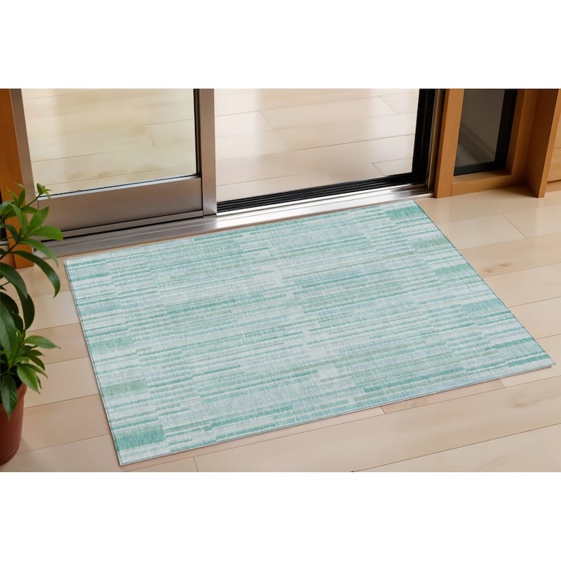 HomeRoots Striped Transitional Rectangle Outdoor Rug - 3' x 5'
