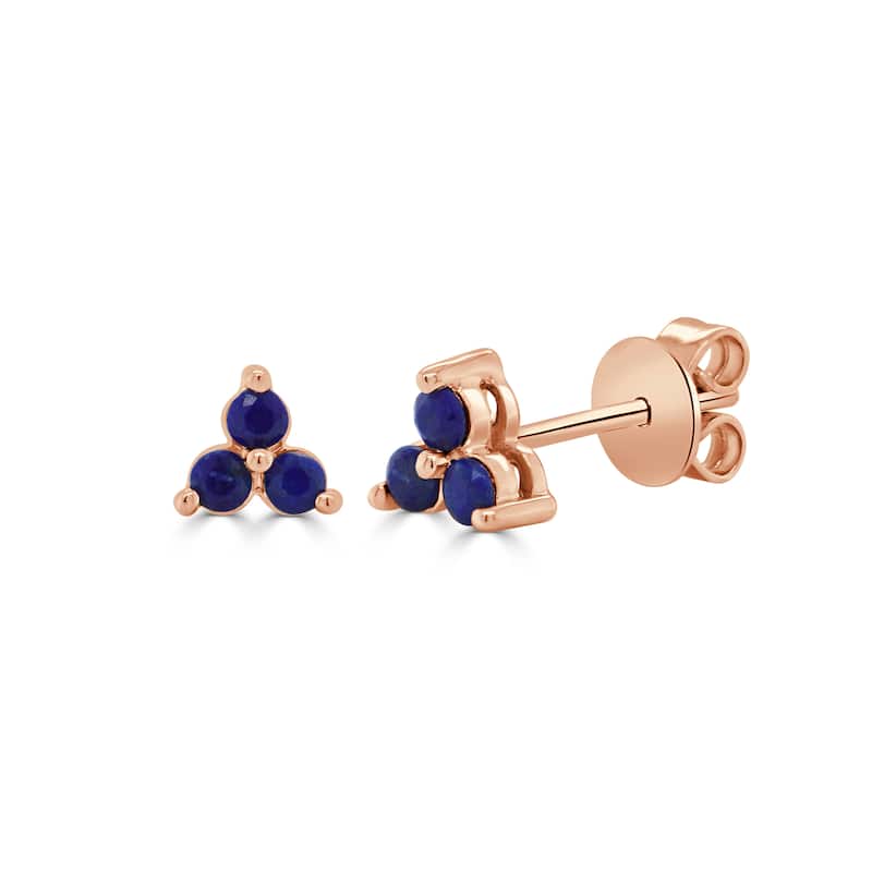 Joelle Collection Lapis 3-Stone Stud Earrings 14K Gold - Rose