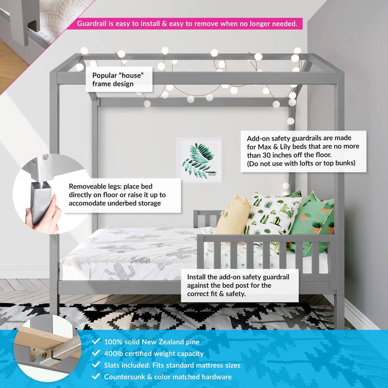 Max and Lily Twin House Bed with Guard Rail
