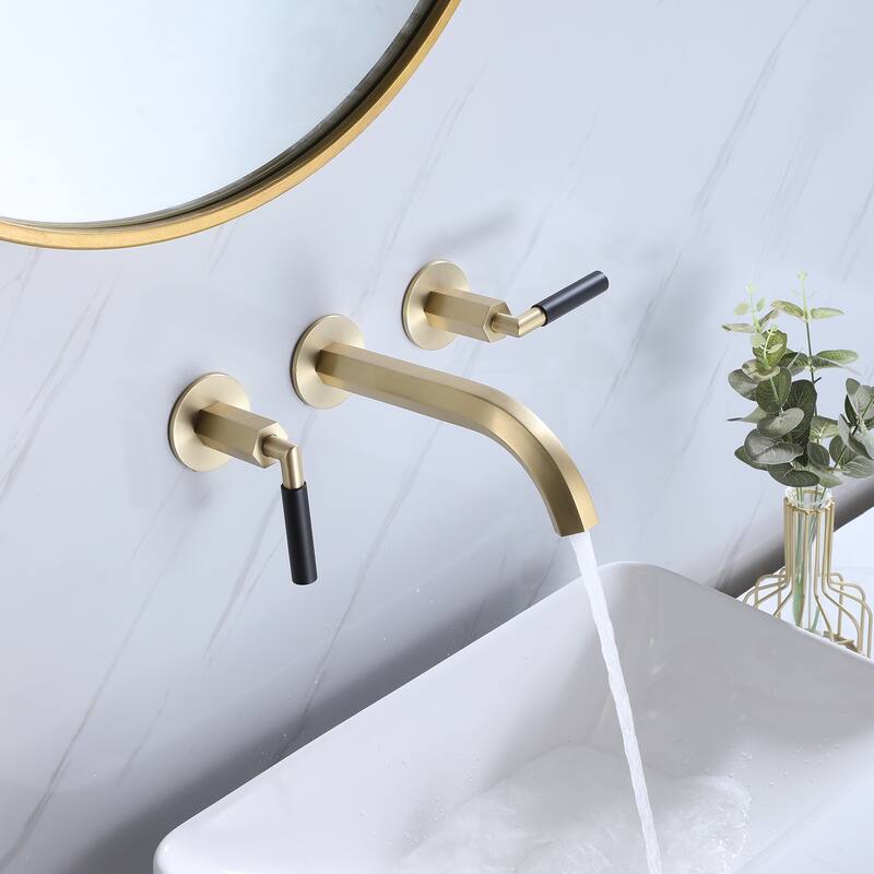 Two Handles Wall Mounted widespread Bathroom Faucet