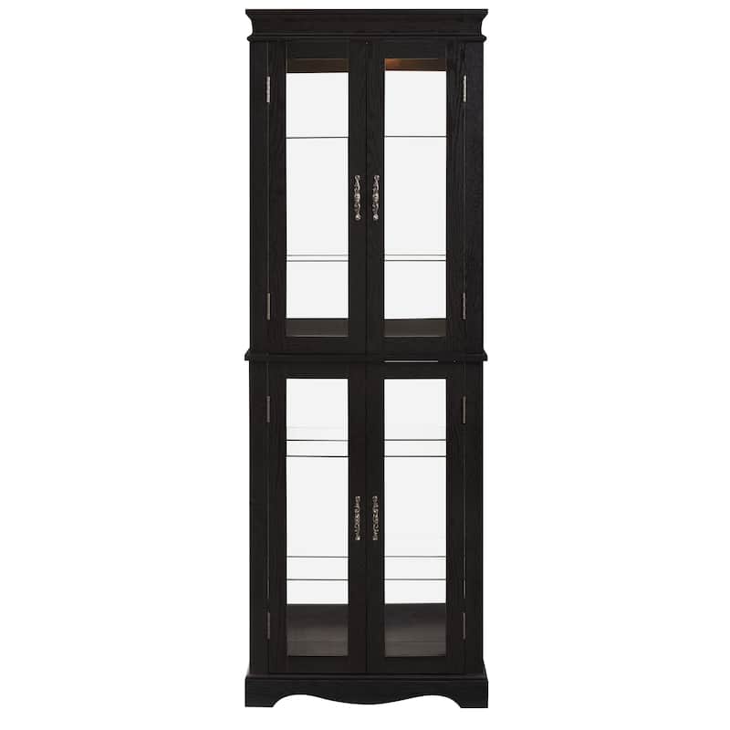 GDF Studio - Tall Lighted Curio Cabinet with Six-Tier Display and Wood Frame.