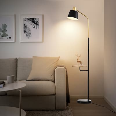 Floor Lamp with Wood Shelf and Built-in USB Charging Port
