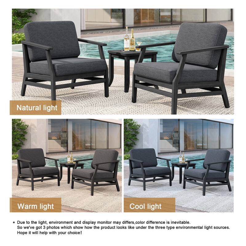 2 Set Patio Teak Wood Outdoor Chair and Side Table Set with Cushions