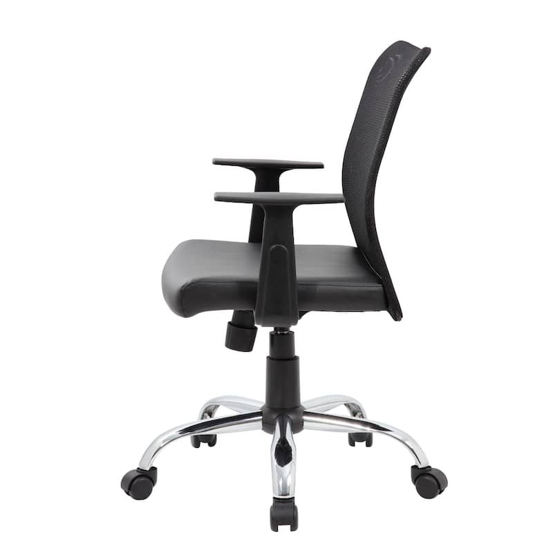 Lene Task Chair, T-Arms, Black Mesh and Caressoft Vinyl, Spring Tilt