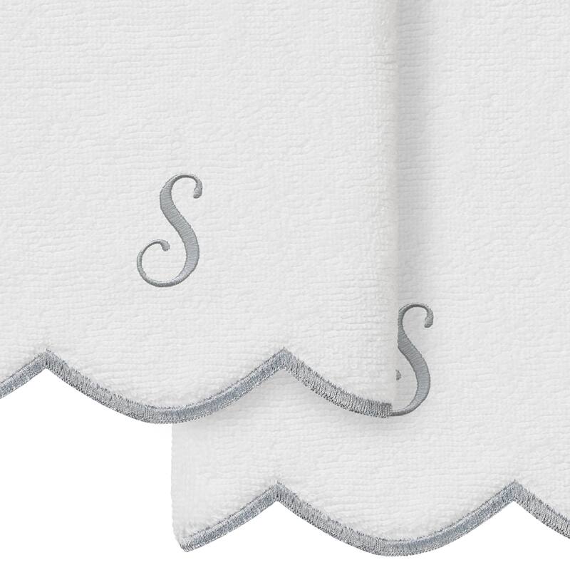 Authentic Hotel and Spa 100% Turkish Cotton Grey ADORNIA Scallop Personalized 2 Piece Fingertip Towel Set - 2 Fingertip Towels