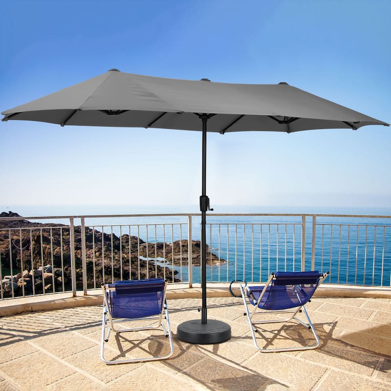 13 ft Patio Umbrella with Base Double-Sided Rectangular Outdoor Deck Umbrella - Grey