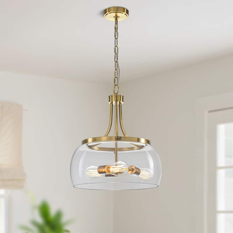 Starsky 1/3-Light Modern Clear Glass Dome Pendant Light - 3-Light - Gold