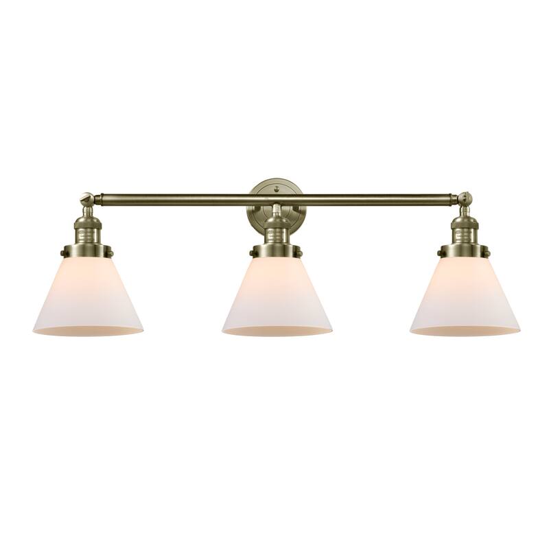Innovations Lighting Large Cone 3 Light 32" Wide Bathroom Vanity Light - Antique Brass / Matte White