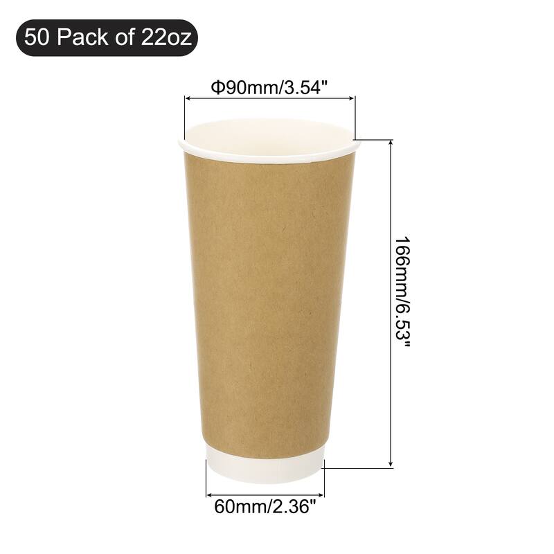 Kraft Paper Coffee Cups, 50 Pack Double-Layer Disposable Cups - Brown