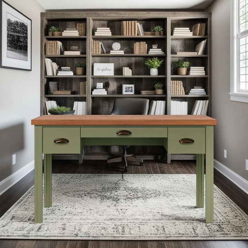 Bridgevine Home Modern Farmhouse 53 inch Writing Desk, No Assembly Required, Two-Tone Finish