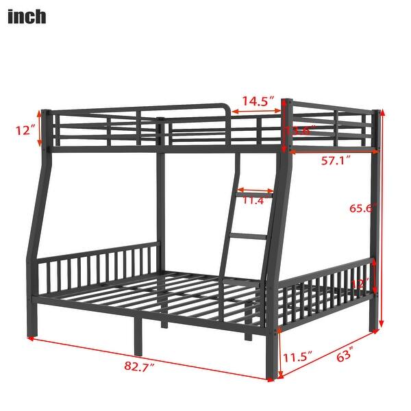 Black Full XL over Queen Size Metal Bunk Bed with Ladder and Slats Support for Adults Teens