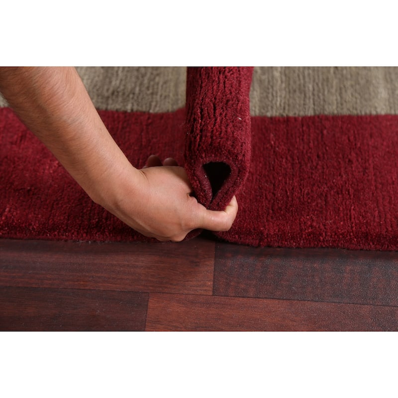 Vegetable Dye Bordered Nepalese Modern Oriental Wool Area Rug Handmade - 4'1" x 6'0"