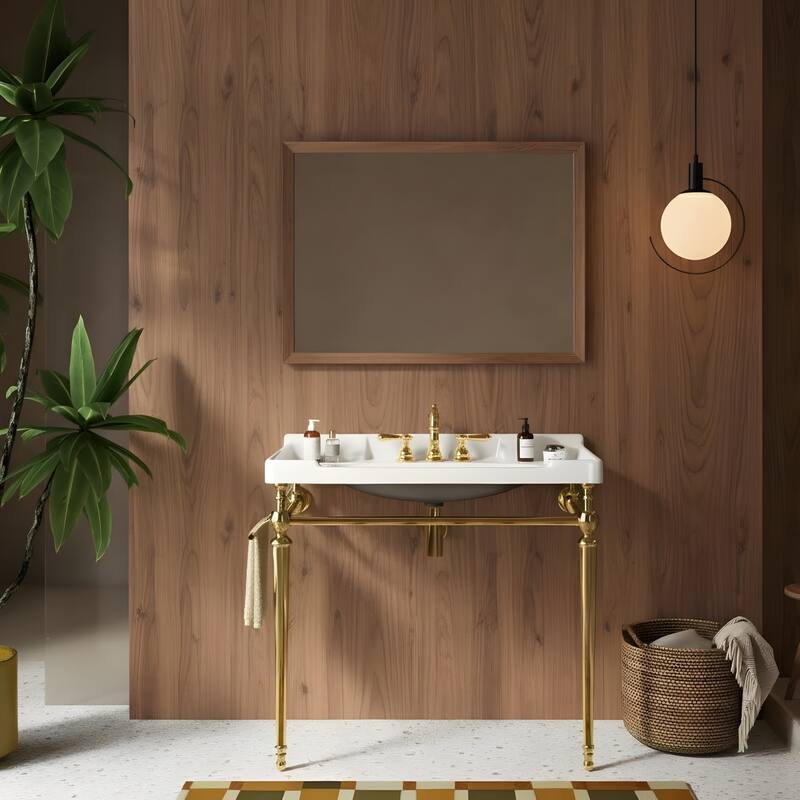Wall-Mounted Bathroom Vanity with Ceramic Basin and Metal Legs