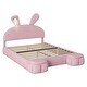 preview thumbnail 27 of 29, Twin/Full Size Upholstered Platform Bed w/Cartoon Ears Shaped Headboard & Light, Cartoon Twin Bed Frame w/2 Small Storage Stools