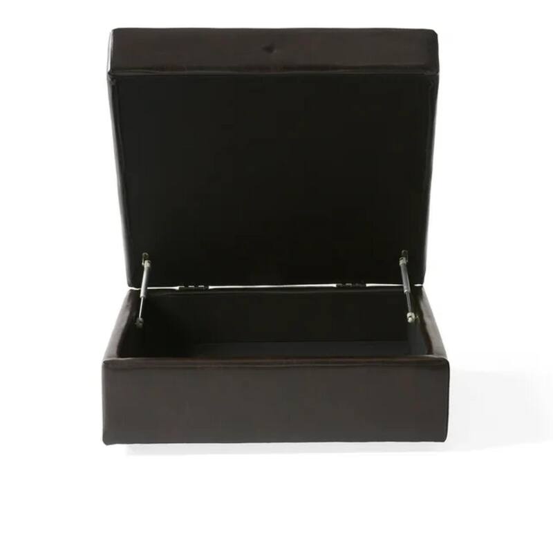 Roomfitters 31" Square Storage Ottoman, Tufted Faux Leather Coffee Table Bench with Lift Top, Dark Brown