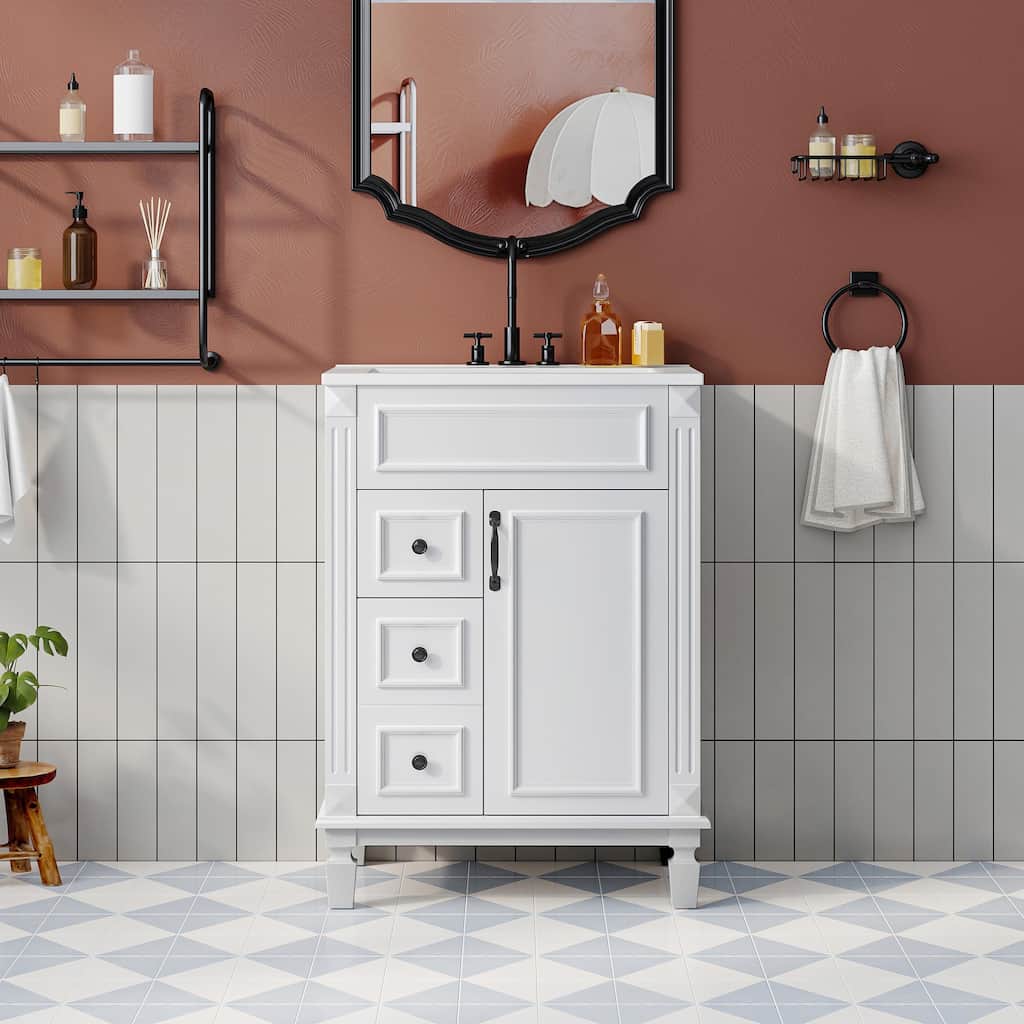 24" Bathroom Vanity with Ceramic Sink - Compact Bathroom Sink Cabinet