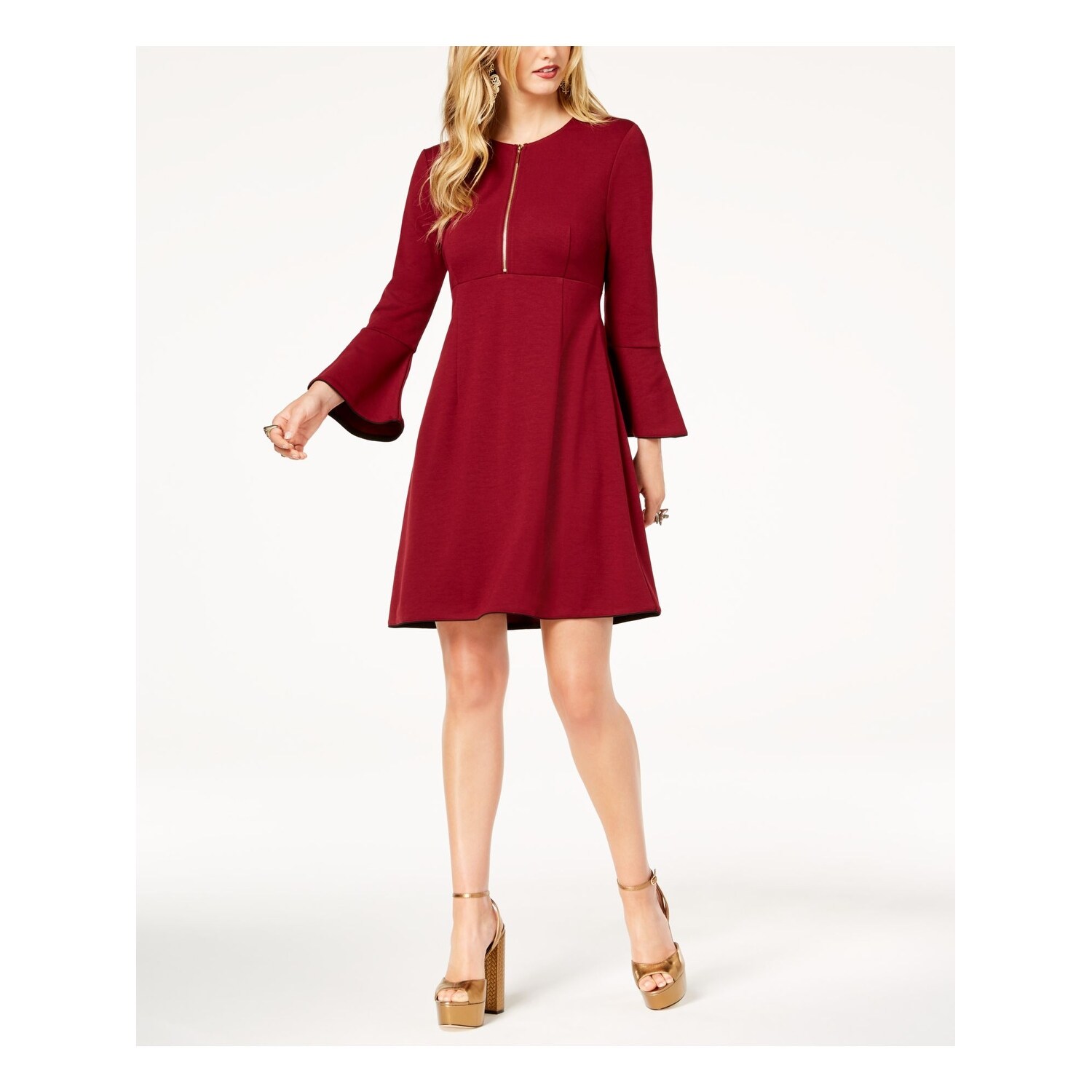 burgundy bell sleeve dress