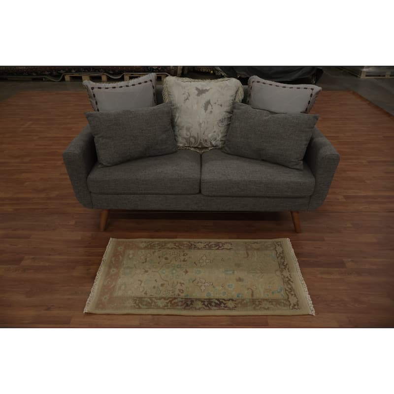 Hand Knotted Oriental 100% Wool Carpet Traditional All-Over Beige & Ivories Ziegler Area Rug - 3' 10'' X 2' 0''