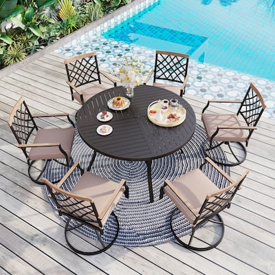 MAISON ARTS 5/7-Piece Patio Dining Set, 1 Metal Table with 4/6 Metal Swivel Dining Chairs