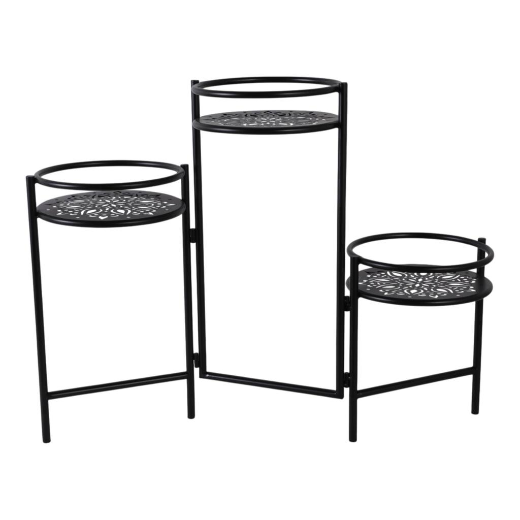 Metal Plant Stand Folding 3-Tier Mandala Tiered Display - 22" Black - 10" x 10" x 22"