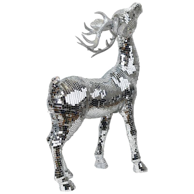 Mirrored and Glittered Standing Deer Christmas Figure - 19" - Silver