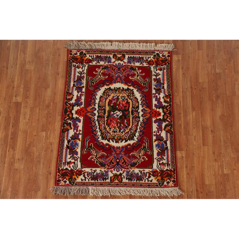Hand Knotted Oriental 100% Wool Carpet Traditional Floral Red Bakhtiari Area Rug - 4' 6'' X 3' 5''