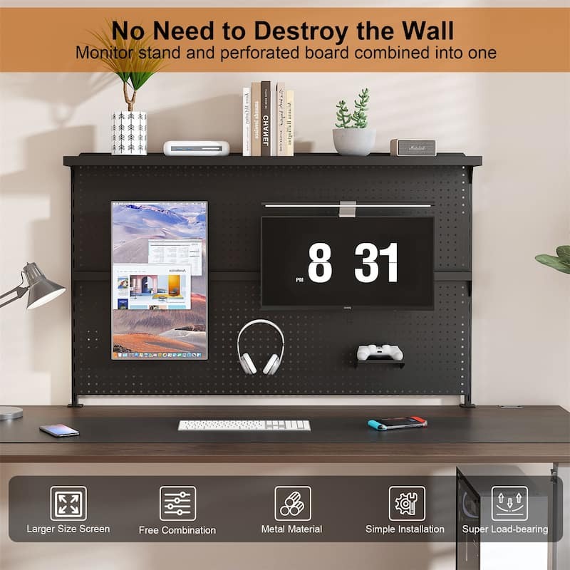 Metal Pegboard Desk Organizer with Dual Monitor Stand, 3 Accessories