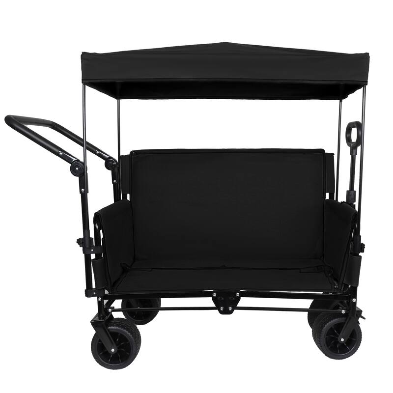 3-in-1 Folding Wagon with Bench Seat & Canopy - 500lb Heavy-Duty All-Terrain Cart, Black