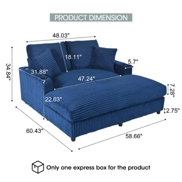 dimension image slide 2 of 4, GDFStudio - Polyester 50.9" Loveseat Chaise Lounge Chair with Cup Holders